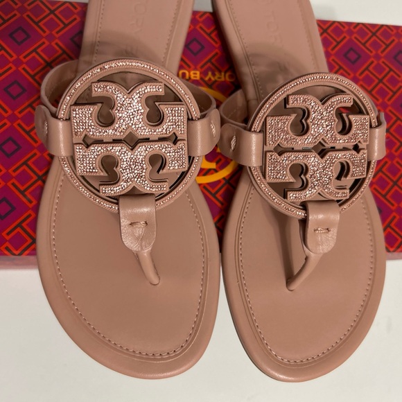 ⭐️NIB Tory Burch Embellished Miller Sandals Pink Moon 7 1/2⭐️ - Picture 5 of 9
